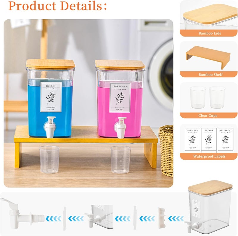 RoleDes Liquid Laundry Detergent Dispenser Set with Shelf and Bamboo Lids for Laundry Room Organization and Storage - 2 Pack 96 oz Laundry Containers for Laundry Soap, Fabric Softener - Image 4